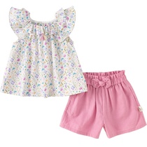 David Bella girls shorts set childrens floral short-sleeved pants two-piece set baby fashion clothes childrens clothing