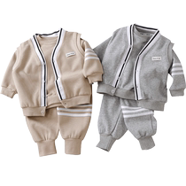 kmi spring and autumn casual vest childrens suit long-sleeved fashionable going out clothes cute trousers three-piece cardigan set