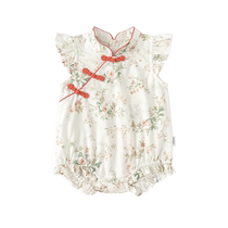 babylove female baby bag fart coat national style buckle summer pure cotton sleeveless baby triangle harem clothes especially see flowers