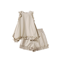 Ueki Childrens Clothes Sleeveless Irregular Vest Wood Ear Trim Shorts Girls Suit Middle and Older Children 2024 Summer Clothes New Children