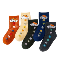 Babudou childrens socks spring autumn and winter girls boys middle and large children autumn and winter college style students thick cotton socks