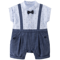 (Gentleman style) Baby boy jumpsuit summer outing fake two-piece sleeveless romper baby vest outer wear