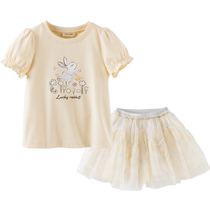 David Bella Childrens Suit 2024 Summer Dress Girls Antibacterial Short-Sleeved Mesh Skirt Two-piece Set for Middle and Older Children