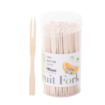 HOUYA Bamboo Fruit Fork Two-Tine Fruit Pick Cake Fork Dessert Fork Food Fork 100 Pack Fruit Fork