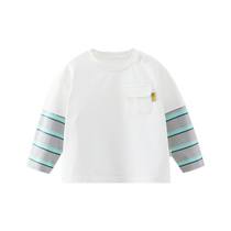 Qi Qi Xiong boys fake two-piece T-shirt spring and autumn childrens bottoming round neck shirt 2024 new baby top long sleeve