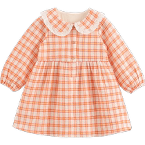 (Clearout) Marc Jenny girls pure cotton yarn-dyed orange plaid dress childrens skirt autumn clothing