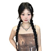 Wig boxing braid female ponytail natural twist long braid sweet cool hot girl internet celebrity simulated braided double ponytail dirty braid