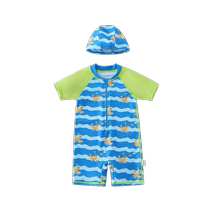 UPF50 free swimming cap] Qi Qi Xiong boys one-piece swimsuit short-sleeved summer swimsuit baby elastic 2024 women