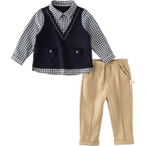 (Same style in the mall) David Bella Childrens Suit 2024 Spring New Boys Fake Two-piece Gentleman Style Two-piece Suit