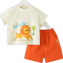 (Cool Ice Porcelain Cotton) Qiqi Bear Baby Short Sleeve Suit Girls Boys Summer Two Piece Short Sleeve Shorts New