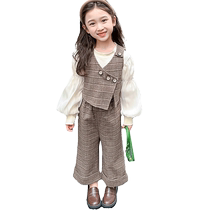 Yuyingfang Girls Spring and Autumn Suit 2024 Baby Girl Korean Style Vest Top Childrens Autumn Wear Wide Leg Pants Three-piece Set