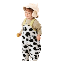 Balabala Childrens Suit Boys Winter Clothes New Girls Cotton Clothes Baby Overalls Two-piece Set Plus Velvet