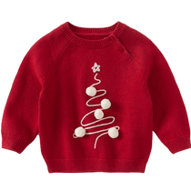 (Same style in the mall) David Bella Childrens Sweater Pullover 2024 Autumn and Winter New Girls Red Top