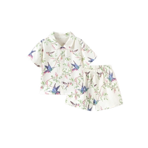 babylove baby split suit summer baby outing short-sleeved shorts bamboo cotton camellia gauze with branches oriole green