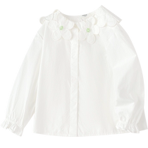 Balabala childrens clothing girls shirts autumn pure cotton long-sleeved tops fashionable design lapel shirts fashionable
