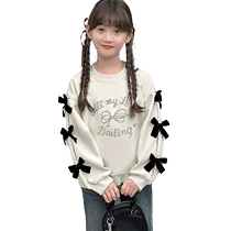 Yuyingfang Girls Bow Sweatshirt Spring and Autumn 2024 New Childrens Clothes Little Girls Sweet Autumn Long-Sleeved Tops