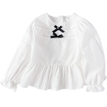 Balabala childrens clothing childrens white shirt French sweet girls long-sleeved top spring and autumn bow fashionable and versatile