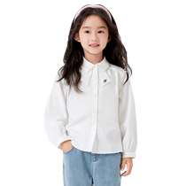 (Same style in the mall) Balabala childrens clothing girls long-sleeved shirt autumn 2024 new pure cotton white shirt loose