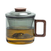 Gold inlaid jade glass cup high temperature resistant tea cup wooden handle anti-scalding mountain cup home office drinking cup water cup