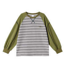 Ueki childrens clothing retro striped boys T-shirts childrens clothes for middle and older children autumn 2024 new long-sleeved tops