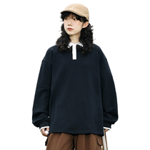 Meow perfect score trendy brand sweatshirt womens loose polo collar student outer wear heavy oversize drape bottoming shirt autumn