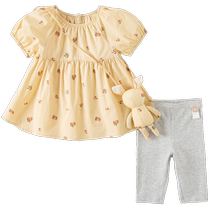 David Bella girls suit summer new style childrens short-sleeved baby cropped pants two-piece set childrens clothing
