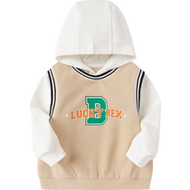 Balabala childrens clothing boys sweatshirts fashion college sports style fake two-piece long-sleeved tops childrens hooded autumn clothes