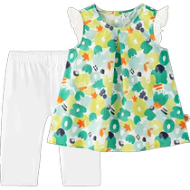 Yings girls floral suit summer outing childrens clothes summer thin baby two-piece set pure cotton 2024 new style