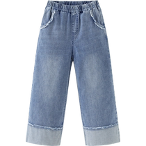 (Soft Cowboy) Mini Barabara girls loose broadlegged pants Children summer soft and skinny and long pants baby