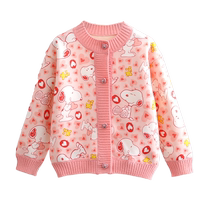 Snoopy childrens clothing girls sweater childrens autumn and winter new style velvet thickened knitted cardigan baby warm top