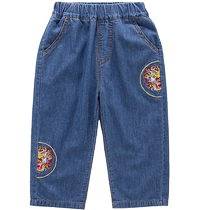 Yuyingfang Childrens National Style Denim Anti-mosquito Pants Boys Straight Casual Pants Small and Medium-sized Childrens Loose Pants Summer