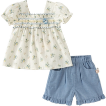 David Bella childrens suit summer new style girls printed short-sleeved trousers two-piece set baby childrens clothing
