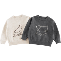 Mark Jenny Boys Line Animal Round Neck Sweater Childrens Knitted Sweater 2024 Autumn and Winter New Style