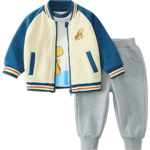 (Three-piece baseball uniform set) Qiqi Bear Baby Sports Suit Girls Boys Autumn Suit Childrens Baseball Suit