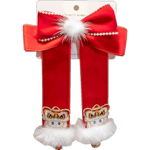 Chinese Wind Girls cute baby hair clip New Years red card with butterfly knot New Chinese New Year Childrens hair accessories Handmade Han clothes