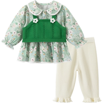 Girls skirt-style babydolls vest suit spring and autumn baby outing clothes and pants baby girls autumn three-piece set