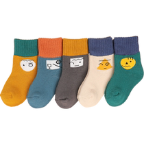 Childrens socks pure cotton baby baby autumn and winter style girls boys newborn mid-calf socks thick terry socks 5 pairs