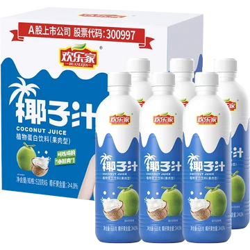 【欢乐家】植物蛋白饮料生榨椰子汁920g*6瓶