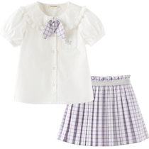 David Bella Childrens Skirt Set 2024 Summer New Girls College Style Pleated Skirt Two-piece Set for Middle and Older Children