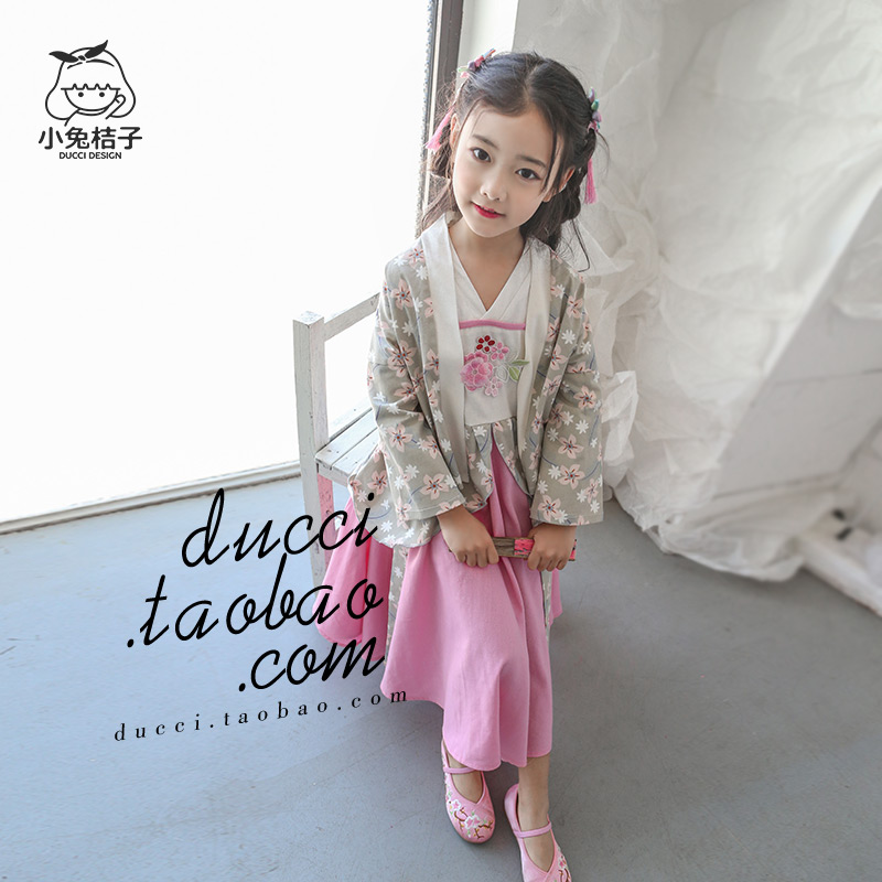 Han phù hợp miễn phí theo phong cách Trung Quốc Girls với bông trẻ em và cây gai dầu retro váy sie bông Trung Quốc cardigan.