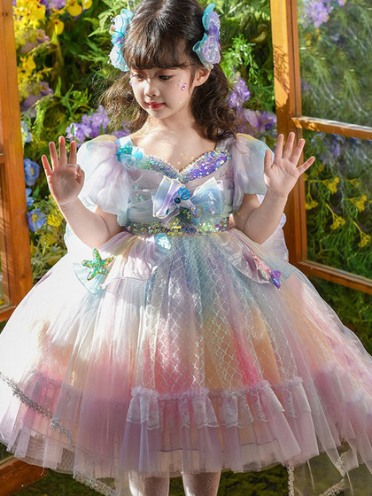 女童美人鱼洛丽塔公主裙2025新款夏装小女孩儿童连衣裙生日礼服裙