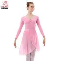 Red Rain Dance skirt Female teacher skirt Shading half chiffon waist skirt Adult ballet girl lace-up one-piece skirt