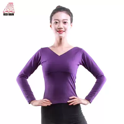 Red rain dance female Long Sleeve V-collar yoga practice uniform adult Latin aerobics training suit adult square dance suit