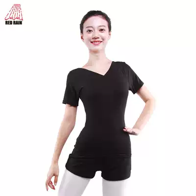 Red Rain Dance Clothes Girls Short Sleeve Women Latin Aerobics Square Dance Top V-collar Body Practice Clothing Modal