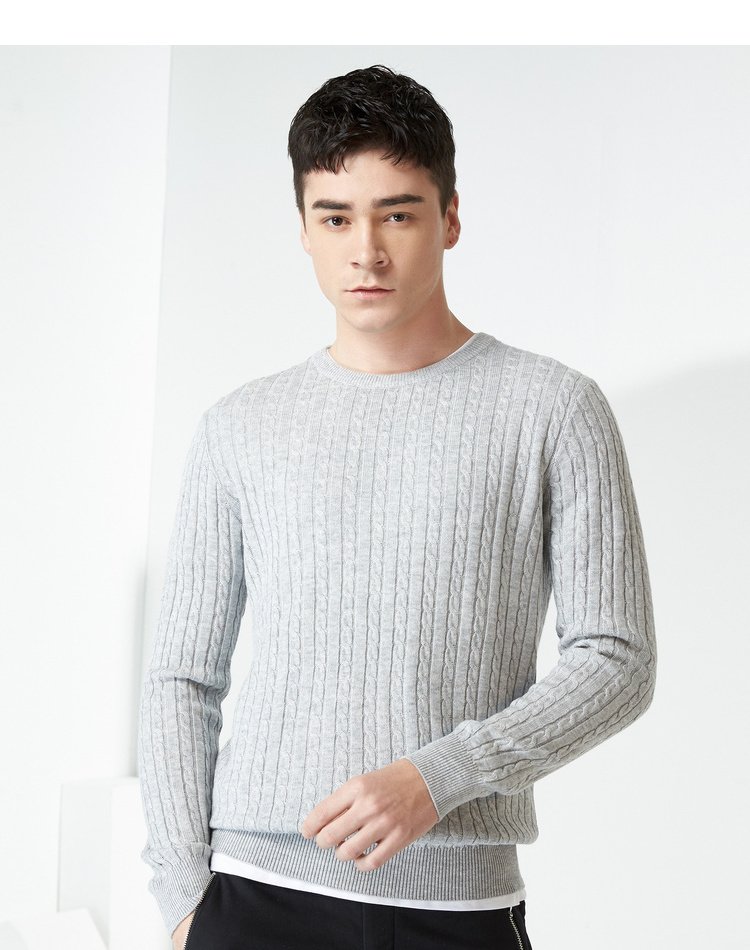 Momoike nam 2019 mùa xuân thanh niên nam cổ tròn áo len áo len rắn màu xoắn áo len giản dị 2819 - Kéo qua shop thời trang nam