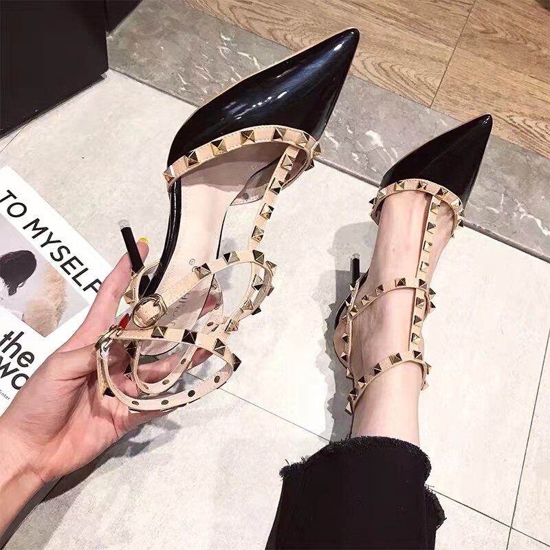 2023 Spring Pointed Toe Studded High Heels Women's Stiletto Ankle Strap Sandals Women's Wedge Heel Wedding Shoes Mid-Heel Pumps 2023 Spring Pointed Toe Studded High Heels Women's Stiletto Ankle Strap Sandals Women's Wedge Heel Wedding Shoes Mid-Heel Pumps
