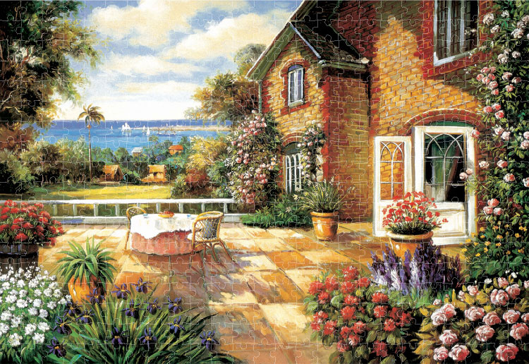 (Mediterranean style - seaside balcony) 1000 pieces of wooden puzzles imported quality to send drawings