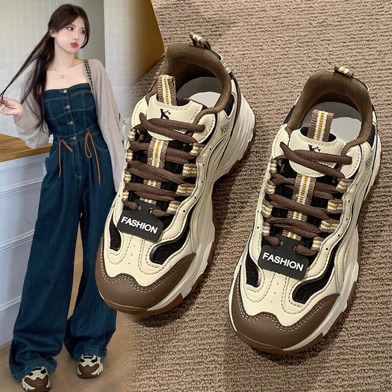 Small Autumn New Pint Day Ensemble Retro Running Shoes Fashion Casual Sneakers Breathable 100 lap old Daddy Shoe Girl-Taobao