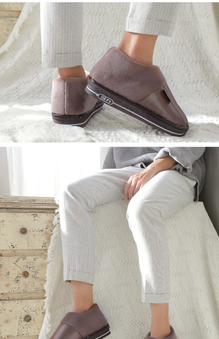 Kéo lại dép ấm đôi chống trượt túi đôi với giày cotton mùa đông dày da không thấm nước dép bông nam giày trong nhà dép lưới