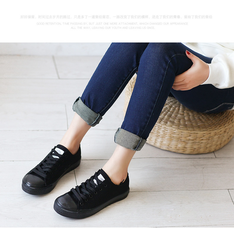 Chiến binh / kéo lại những đôi nam nữ đơn giản, tất cả những đôi giày vải thấp màu đen giày công sở giày thể thao bitis